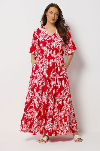Robe Longue Étagée Rouge À Imprimé Feuille Size 50-52 - Yours - Modalova