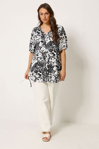 Top Trapèze Plissé Noir Et Blanc À Fleurs Size 44 - Yours - Modalova