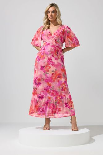 Robe Cachecœur À Ourlet Volanté Rose À Fleurs Size 46 - Yours London - Modalova