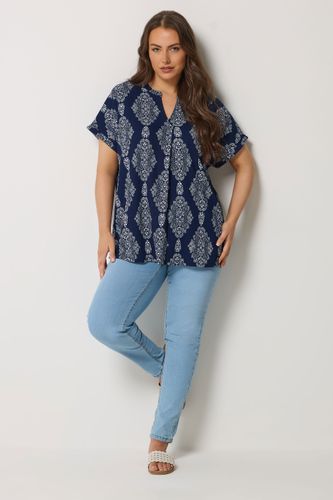 Top Plissé Devant Bleu Marine À Imprimé Cachemire Size 48 - Yours - Modalova