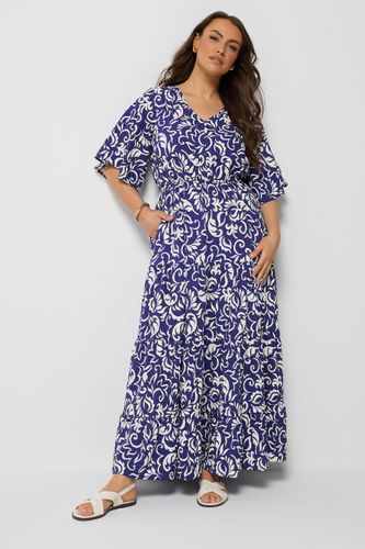 Robe Longue Étagée Bleu Cobalt À Imprimé Feuille Size 50-52 - Yours - Modalova