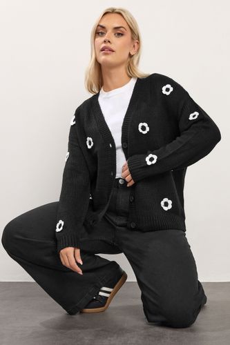 Cardigan Noir À Fleurs Appliquées Size 50-52 - Yours - Modalova
