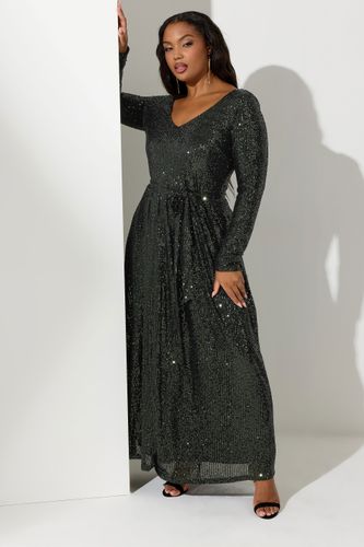 Robe Verte Maxi À Sequins Manches Longues Size 48 - Yours London - Modalova