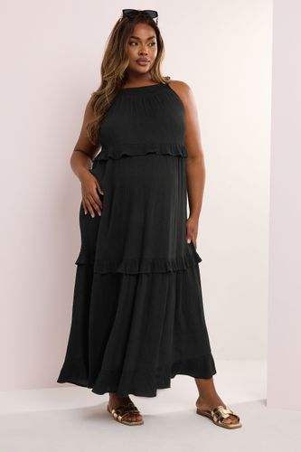 Maternity Robe Maxi Noire Smocké Volanté Size 46 - Bump It Up - Modalova