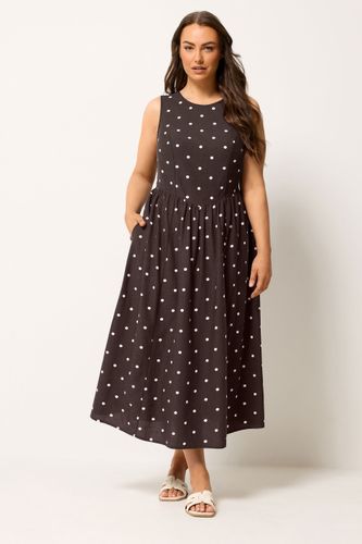 Robe Longue En Lin Marron Chocolat À Pois Size 46 - Yours - Modalova