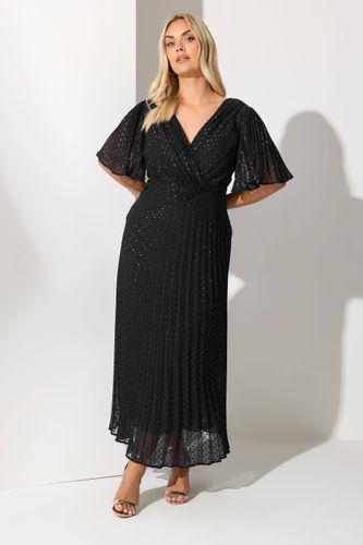 Robe Portefeuille Plissée Noire Métallisée Dobby Size 42 - Yours London - Modalova