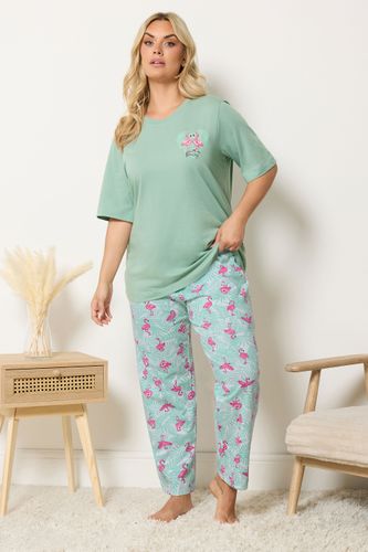 Ensemble De Pyjama Vert À Imprimé Flamant Rose Size 38-40 - Yours - Modalova