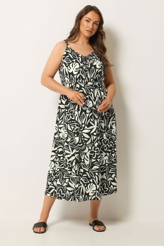 Robe Noire À Motif Tropical Avec Découpe Goutte D'eau Size 62-64 - Yours - Modalova
