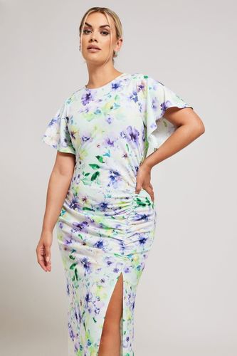 Robe Maxi Verte Eau Floral Plissée Size 50 - Yours London - Modalova