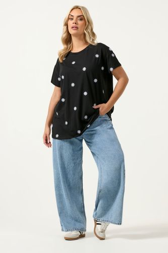 Tshirt Noir Brodé De Marguerites Size 46 - Yours - Modalova
