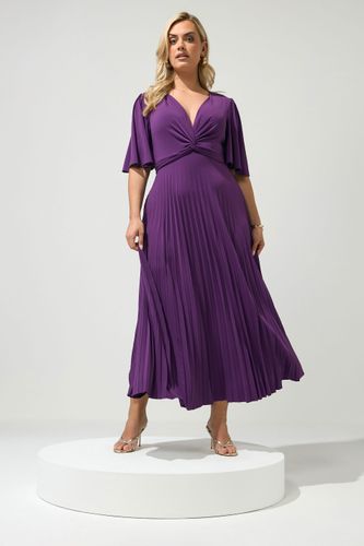Robe Longue Prune Plissée À Nouer Size 48 - Yours London - Modalova
