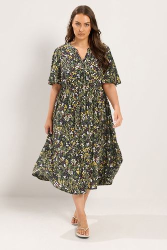 Robe Milongue Noire À Fleurs Avec Patte De Boutonnage Size 42 - Yours - Modalova