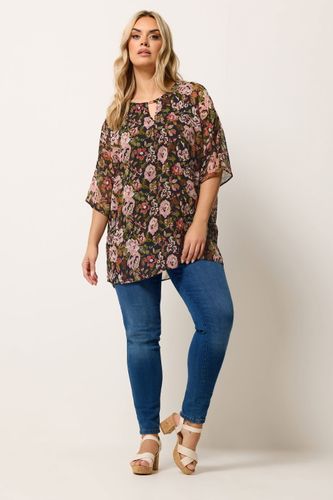 Top À Découpe Goutte D'eau Noir À Fleurs Size 48 - Yours - Modalova