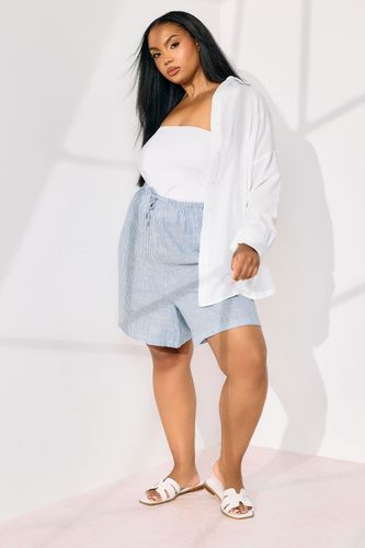 Short Bleu Ciel À Rayures En Lin À Poches Size 44 - Yours - Modalova
