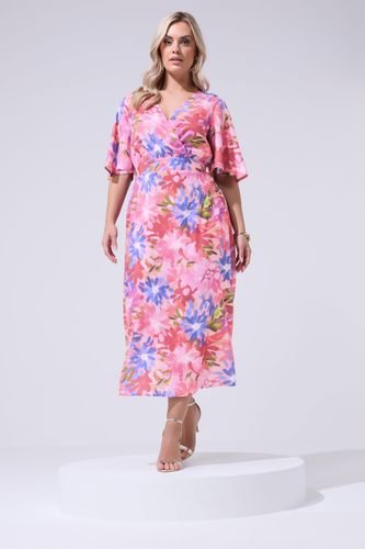 Robe Portefeuille Rose Aspect Lin À Motif Floral Size 52 - Yours London - Modalova