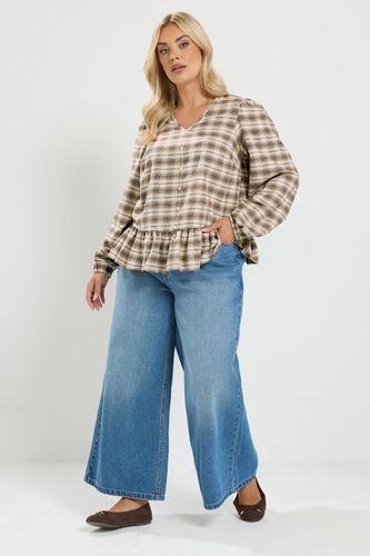 Plus Size Light Check Peplum Top Size 40 - Yours - Modalova