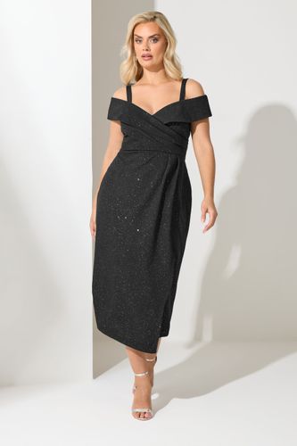 Robe Patineuse À Encolure Bardot Noire Pailletée Size 50 - Yours London - Modalova