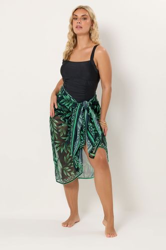 Paréo De Plage Noir Et Vert À Imprimé Feuilles Tropicales Size One Size - Yours - Modalova