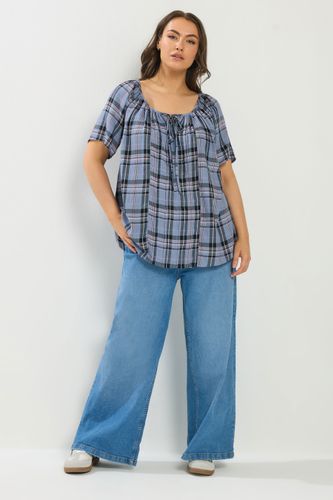Blouse À Plis Nervurés Et Carreaux Bleu Size 48 - Yours - Modalova