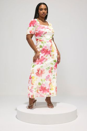 Robe Longue Blanche À Fleurs Et Encolure Carrée Size 52 - Yours London - Modalova