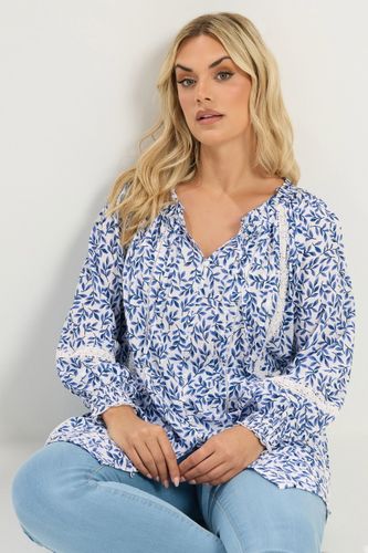 Blouse À Plis Nervurés Bleue À Feuilles Size 48 - Yours - Modalova