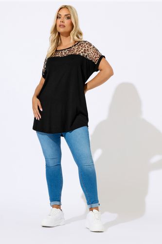 Haut À Empiècements En Maille Léopard Noir Size 54-56 - Yours - Modalova