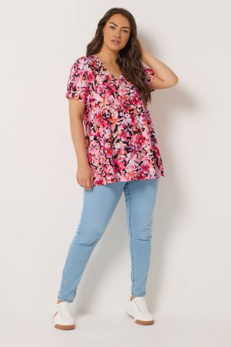 Top En Broderie Anglaise À Fleurs Rose Et Noir Size 48 - Yours - Modalova