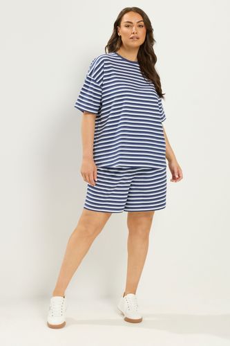 Ensemble Tshirt Et Short Bleu À Rayures Size 42 - Yours - Modalova