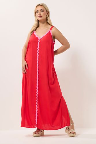 Robe Longue Rouge Et Rose Contrastée Size 48 - Yours - Modalova