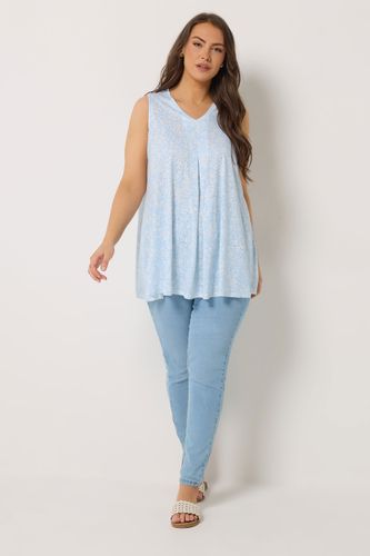 Débardeur Plissé Devant Bleu Clair À Fleurs Size 50-52 - Yours - Modalova