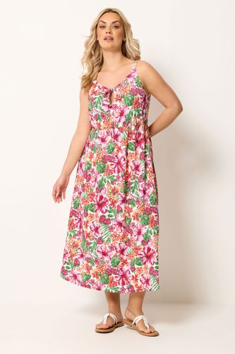 Robe Milongue À Découpe Goutte D'eau Rose À Motif Tropical Size 48 - Yours - Modalova