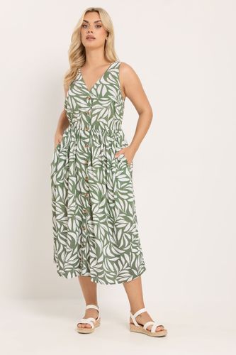 Robe D'été Kaki À Imprimé Feuilles Size 50-52 - Yours - Modalova
