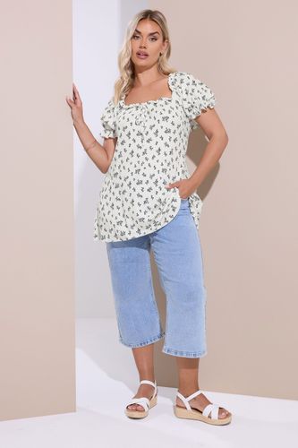 Top Blanc Floral Texturé Manches Courtes Size 42 - Yours - Modalova