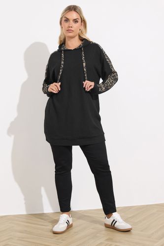 Sweat À Capuche Noir À Imprimé Léopard Size 46 - Yours - Modalova