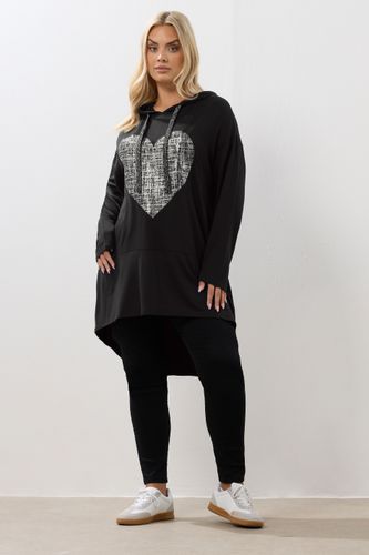 Sweat À Capuche Long Imprimé Cœur Noir Size 54-56 - Yours - Modalova