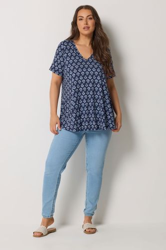 Top Évasé À Imprimé Floral Bleu Size 50-52 - Yours - Modalova