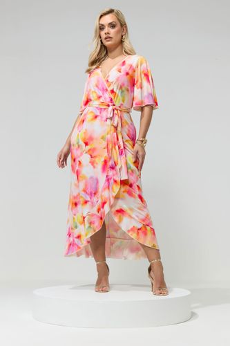 Robe Cachecœur À Volants Jaune À Motif Abstrait Size 44 - Yours London - Modalova