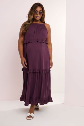 Maternity Robe Maxi Pourpre Smocké Volanté Size 44 - Bump It Up - Modalova