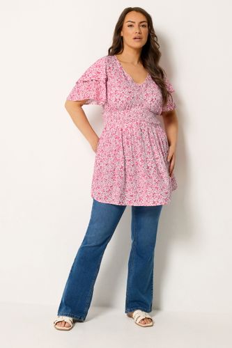 Top À Manches Papillon Rose À Petites Fleurs Size 46 - Yours - Modalova