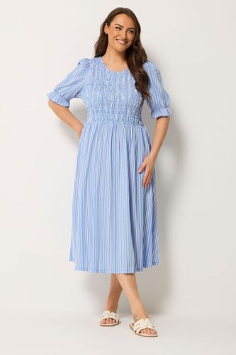 Robe Smockée Bleue À Rayures Size 42 - Yours - Modalova