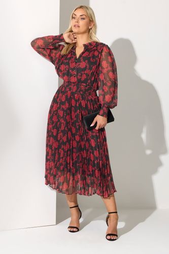 Robe Chemise Plissée Noire À Fleurs Size 44 - Yours London - Modalova