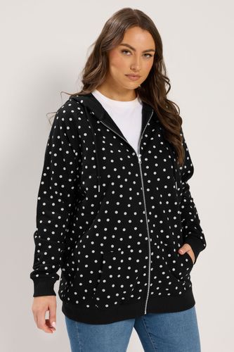 Sweat À Capuche Raglan Zippé Noir À Pois Size 46 - Yours - Modalova