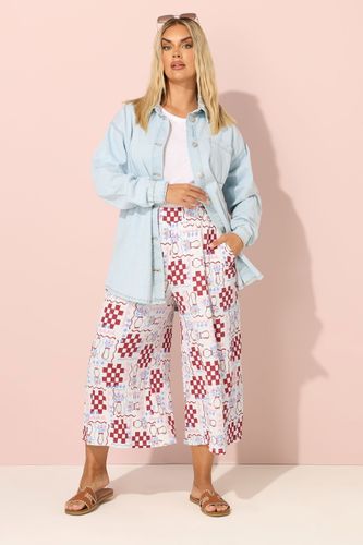 Culotte Midaxi Froissée À Carreaux Floraux Blancs Size 48 - Yours - Modalova