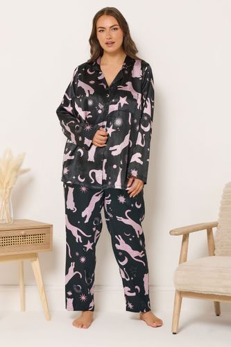 Ensemble De Pyjama En Satin Léopard Bleu Marine Size 42-44 - Yours - Modalova