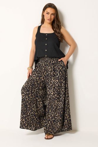 Pantalon Large Marron Chocolat À Imprimé Léopard Size 44 - Yours - Modalova