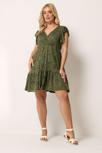 Robe Cachecœur Vert Kaki En Maille Pointelle Size 44 - Yours - Modalova