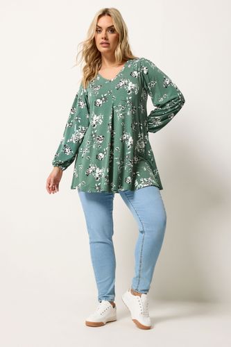 Top Plissé Devant Vert À Fleurs Size 44 - Yours - Modalova