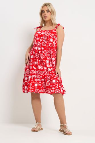 Robe Smockée En Lin À Imprimé Mixte Rouge Size 46 - Yours - Modalova