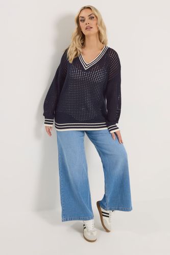 Pull Bleu Marine En Crochet À Bordures Contrastantes Size 58-60 - Yours - Modalova