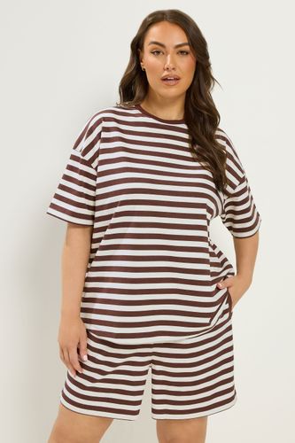 Ensemble Tshirt Et Short Marron À Rayures Size 46 - Yours - Modalova